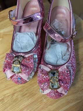 Ami Pink Glitter Bow Mary Jane Dress Shoes